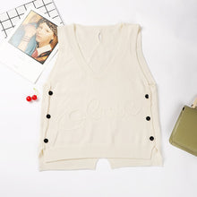 Load image into Gallery viewer, Woman Short Sleeveless Knitted Sweater Vest Waistcoat Side Buttons Casual Vest Female Pullover Plus Size Fashion Spring Lady Top