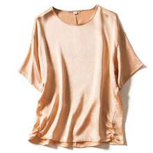 Load image into Gallery viewer, 2020 Summer Women Blouse with Short Sleeve Real Silk Office Lady Solid O-Neck Poplin Ladies Tops korean fashion yellow