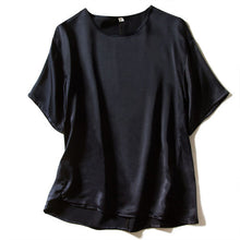 Load image into Gallery viewer, 2020 Summer Women Blouse with Short Sleeve Real Silk Office Lady Solid O-Neck Poplin Ladies Tops korean fashion yellow