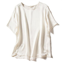 Load image into Gallery viewer, 2020 Summer Women Blouse with Short Sleeve Real Silk Office Lady Solid O-Neck Poplin Ladies Tops korean fashion yellow