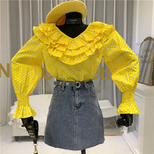 Load image into Gallery viewer, Prairie Chic Polka Dot Print Women Blouse Ruffles Flare Sleeve V-Neck Full Sleeve Shirt Womans Fashion 2020 Ladies Blouses