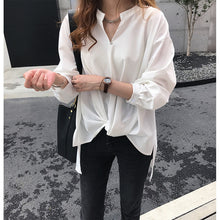 Load image into Gallery viewer, Fashion Chiffon Shirt Plus Size New Pattern Women Clothes Casual Long Sleeve White Shirt Stand Collar Female Loose Blouses Tops