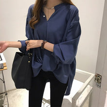 Load image into Gallery viewer, Fashion Chiffon Shirt Plus Size New Pattern Women Clothes Casual Long Sleeve White Shirt Stand Collar Female Loose Blouses Tops