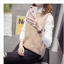 Load image into Gallery viewer, Fashion Patchwork Women Conservative Style V-neck Knitted Vest Free Size Plus Women Pullover Sweater Korean Sleeveless Vest 2020