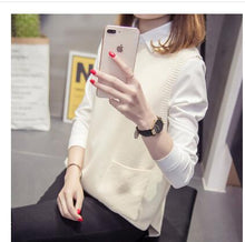Load image into Gallery viewer, Fashion Patchwork Women Conservative Style V-neck Knitted Vest Free Size Plus Women Pullover Sweater Korean Sleeveless Vest 2020