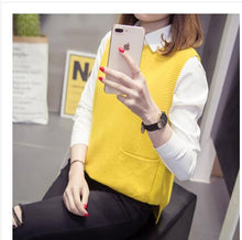 Load image into Gallery viewer, Fashion Patchwork Women Conservative Style V-neck Knitted Vest Free Size Plus Women Pullover Sweater Korean Sleeveless Vest 2020