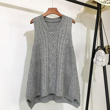 Load image into Gallery viewer, O-neck Blue Long Knitted Women's Sleeveless Jacket Winter Warm Female Vest Korean Ruffle Vests For Women Fashion Loose Waistcoat
