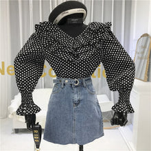 Load image into Gallery viewer, Prairie Chic  Polka Dot Print Women Blouse Ruffles Flare Sleeve V-Neck Full Sleeve Shirt Womans Fashion 2020 Ladies Blouses
