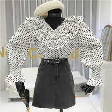 Load image into Gallery viewer, Prairie Chic  Polka Dot Print Women Blouse Ruffles Flare Sleeve V-Neck Full Sleeve Shirt Womans Fashion 2020 Ladies Blouses
