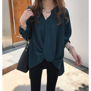 Fashion Chiffon Shirt Plus Size New Pattern Women Clothes Casual Long Sleeve White Shirt Stand Collar Female Loose Blouses Tops