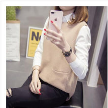 Load image into Gallery viewer, Fashion Patchwork Women Conservative Style V-neck Knitted Vest Free Size Plus Women Pullover Sweater Korean Sleeveless Vest 2020
