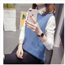 Load image into Gallery viewer, Fashion Patchwork Women Conservative Style V-neck Knitted Vest Free Size Plus Women Pullover Sweater Korean Sleeveless Vest 2020
